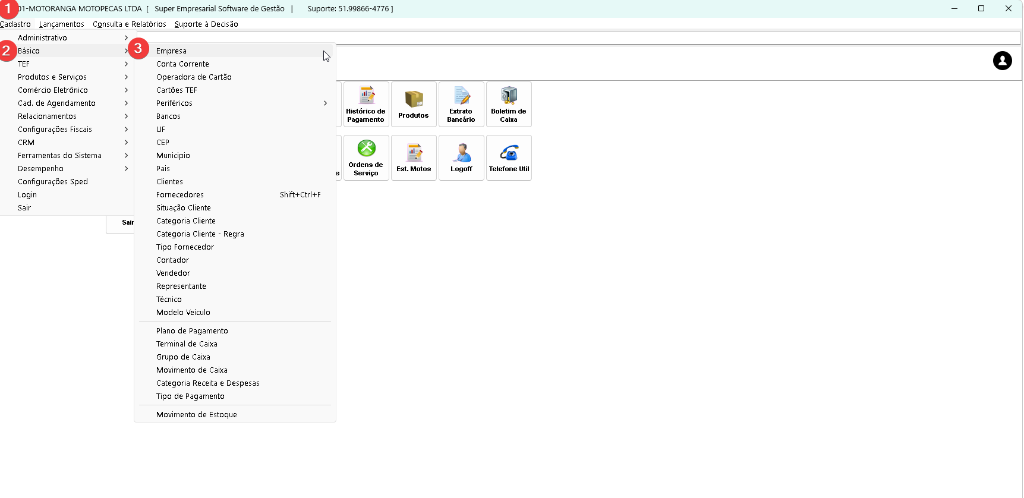 Caminho para acessar o menu Empresa