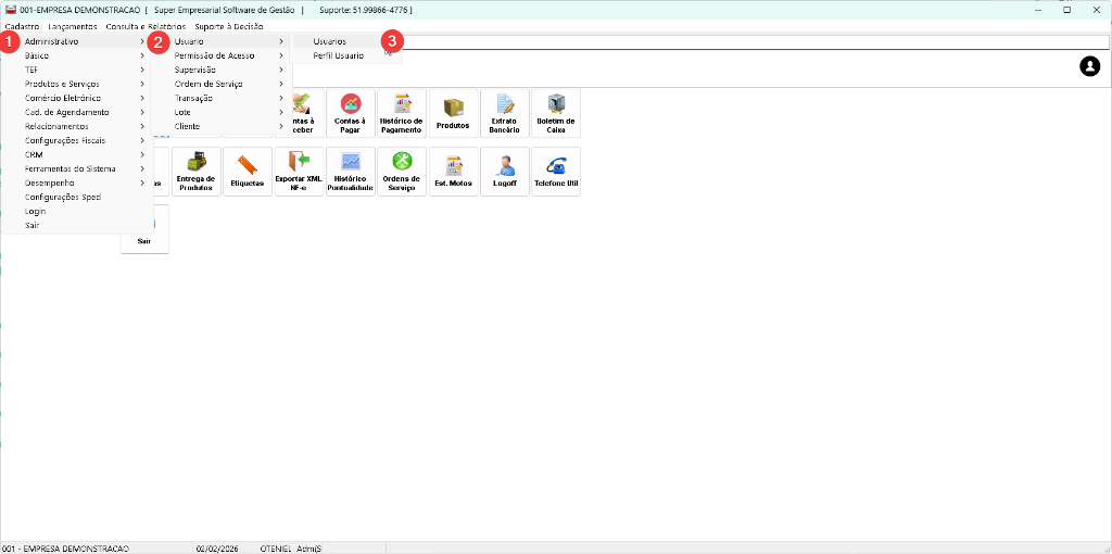 Caminho para acessar o menu Usuários