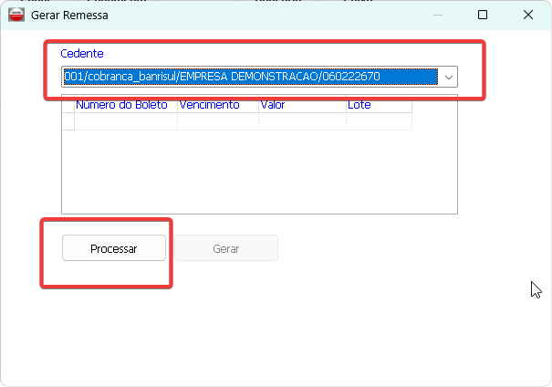 Seleção do cedente
