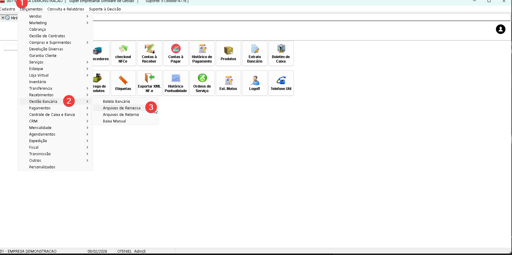 Menu de acesso a Arquivos de Remessa