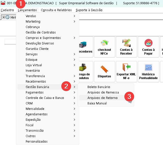 Menu de acesso a Arquivos de Retorno