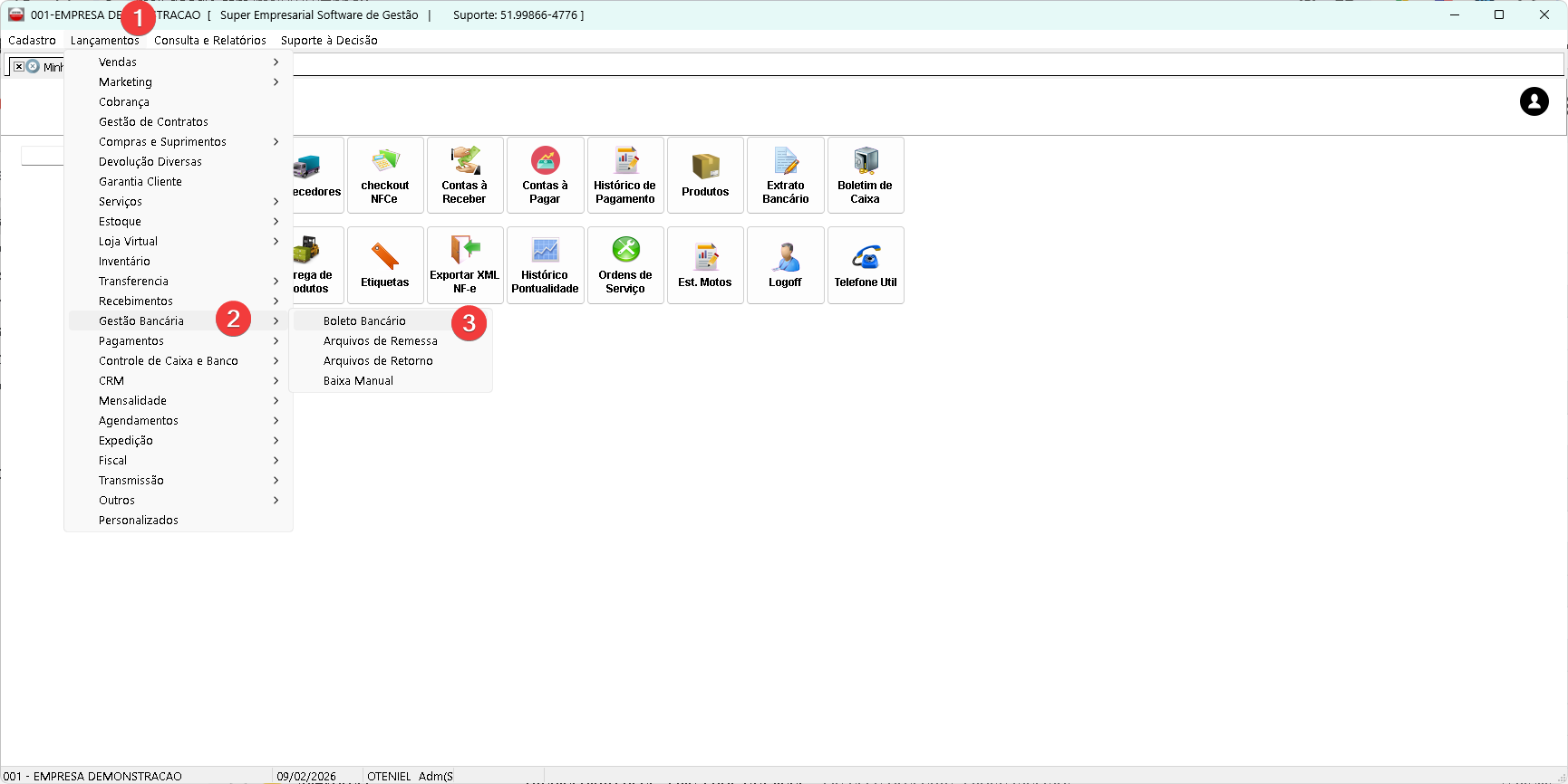 Menu de acesso ao Boleto Bancário