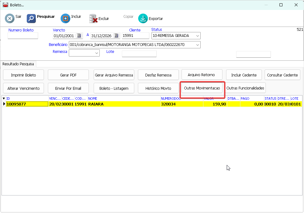 Botão Outras Movimentações