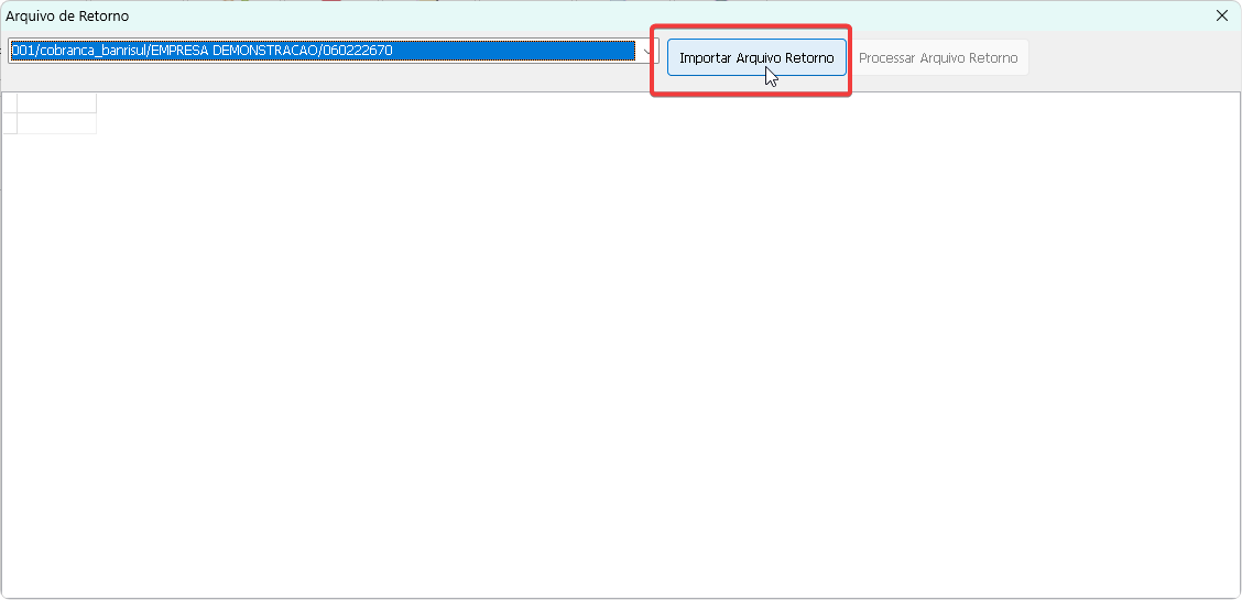 Tela de arquivo de retorno com botão importar