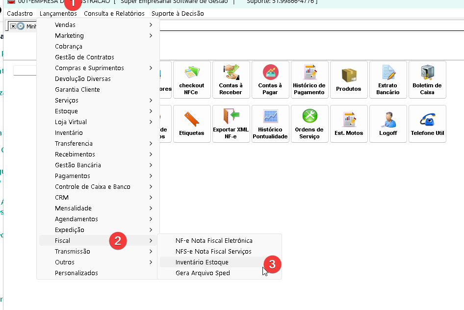 Menu Lancamentos Fiscal Inventário Estoque