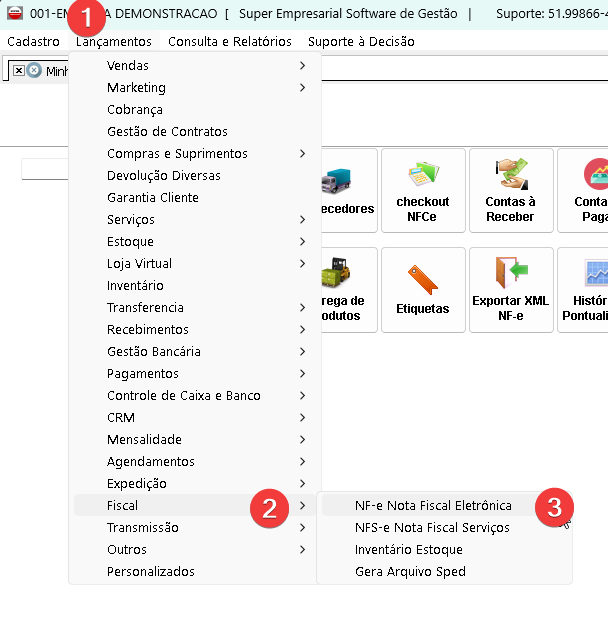 Menu de acesso à NF-e